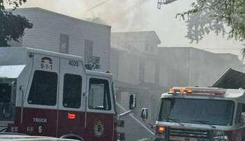 Windsor firefighters on scene of a house blaze on Campbell Avenue, July 14, 2025. Photo courtesy Windsor Fire and Rescue/X.