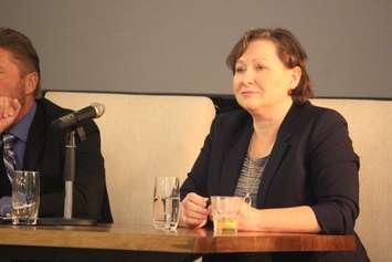 Lydia Miljan, associate professor of political science at the University of Windsor, serves as a panelist for a viewing party of the first 2016 US presidential debate held in Windsor on September 26, 2016. (Photo by Ricardo Veneza)
