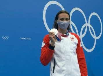 LaSalle native Kylie Masse secures a silver medal at the Tokyo Olympics in the women's 100-metre backstroke. (Capture via CBC Sports Livestream) 