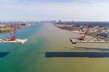 Progress on the bridge deck at the Gordie Howe International Bridge, March 12, 2024. Photo courtesy Gordie Howe International Bridge/Facebook.