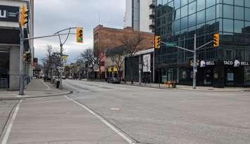 Ouellette Avenue in downtown Windsor, April 17, 2024. Photo by Mark Brown/WindsorNewsToday.ca.