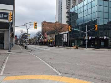 Ouellette Avenue in downtown Windsor, April 17, 2024. Photo by Mark Brown/WindsorNewsToday.ca.