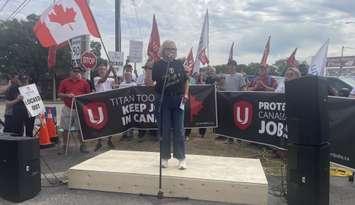 Unifor national president Lana Payne, September 10, 2025. (photo by Maureen Revait) 