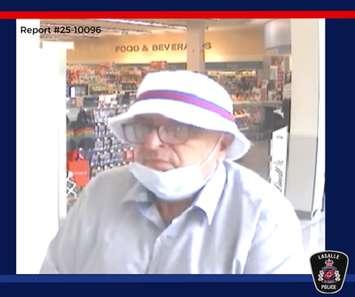 Surveillance camera image of a man suspected in a fraud case by LaSalle police. Image courtesy LaSalle police.