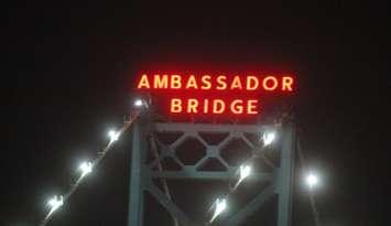 The iconic Ambassador Bridge tower sign is seen on October 28, 2019. Photo by Mark Brown/Blackburn News.