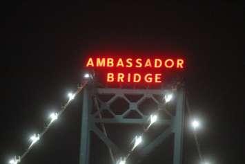 The iconic Ambassador Bridge tower sign is seen on October 28, 2019. Photo by Mark Brown/Blackburn News.