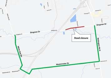 Dingman Drive road closure (image courtesy of the City of London)