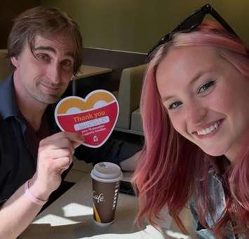 Mix Mornings co-hosts Jay Marchillo and Tori Roovers at the McDonald's on Wyandotte Street East in Windsor for McHappy Day, May 8, 2025. Photo submitted by Matt Franklin.