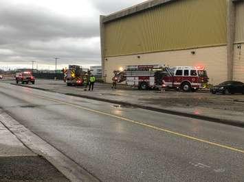 Windsor Fire crews on scene at Central Stamping on Central Avenue, March 10, 2020. Photo by Maureen Revait/Blackburn News.