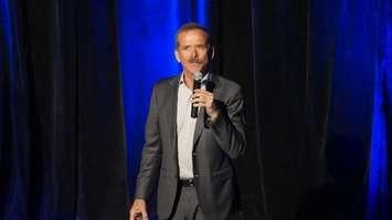 Chris Hadfield addresses local high school students during a keynote address in Sarnia. May 25, 2016 (BlackburnNews.com Photo by Briana Carnegie)