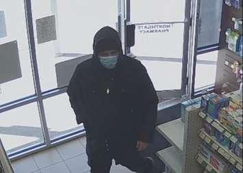 CCTV footage of Northgate Pharmacy robbery suspect, March 13, 2024 (Photo by: Sarnia Police Service)