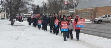 Lambton-Kent District School Board elementary teachers on the picket lines - Feb 6/20 (Blackburnnews.com photo by Josh Boyce)