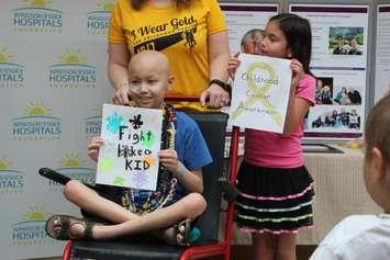 Children at Windsor Regional Hospital show off their t-shirt designs, which will help raise money for Childhood Cancer Awareness, September 28, 2015. (Photo by Mike Vlasveld)