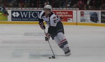 Windsor Spitfires LW Mark Manchurek, December 31, 2014. (photo by Mike Vlasveld)