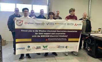 The Windsor Electrical Contractors Association presents donation to students at the Catholic Central High School Electrical Academy, May 8, 2025. (Photo by Maureen Revait)