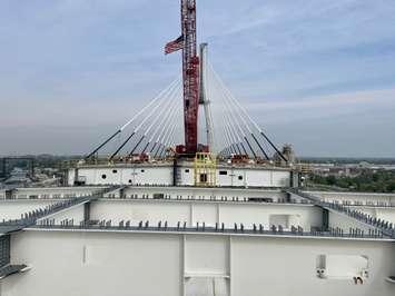 The Canadian and U.S sides of the Gordie Howe International Bridge before they connect, May 14, 2024. (Photo by Maureen Revait) 