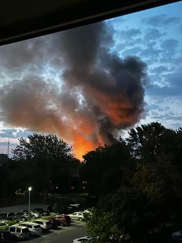 The fire as seen from the McFarlane Avenue apartment complex around 6 a.m. (photo courtesy: Jessica Turner) 