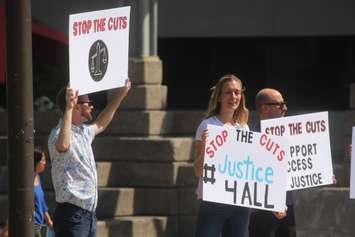 A demonstration takes place in Charles Clark Square in Windsor as part of the Day of Action against planned cuts to legal aid clinics, July 30, 2019. Photo by Mark Brown/Blackburn News.