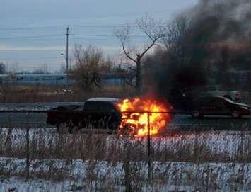 A truck is seen on fire on the EC Row near Jefferson Blvd. on January 15, 2016. (Photo courtesy Joe Tonkin)
