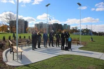 The WindsorEssex Community Foundation unveils new seating at Alexander Park on Windsor's waterfront, November 1, 2023. (Photo by Maureen Revait)  