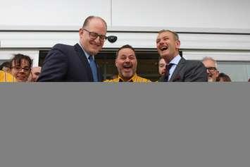 Windsor Mayor Drew Dilkens, left, IKEA Windsor's store manager and IKEA Canada President Stefan Sjostrand perform the ribbon cutting, April 4, 2016. (Photo by Jason Viau)
