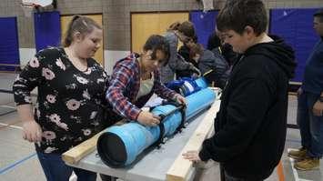 Students at St. Matthew's Catholic School in Sarnia taking part in a skilled trades workshop put on by LiUNA Local 1089. October 30, 2019. (BlackburnNews.com photo by Colin Gowdy) 