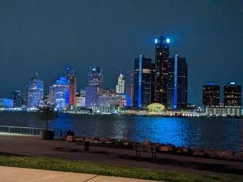 Downtown Detroit is shown from Windsor on the second night of the NFL Draft, April 26, 2024. Photo by Mark Brown/WindsorNewsToday.ca