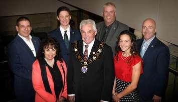 Amherstburg Town Council. From left, Deputy Mayor Chris Gibb, Councillor Diane Pouget, Councillor Linden Crain, Mayor Michael Prue, Councillor Peter Courtney, Councillor Molly Allaire, and Councillor Donald McArthur. Photo courtesy Town of Amherstburg official website