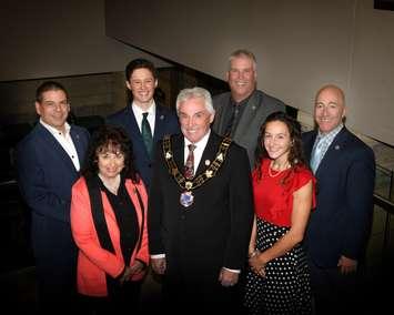 Amherstburg Town Council. From left, Deputy Mayor Chris Gibb, Councillor Diane Pouget, Councillor Linden Crain, Mayor Michael Prue, Councillor Peter Courtney, Councillor Molly Allaire, and Councillor Donald McArthur. Photo courtesy Town of Amherstburg official website