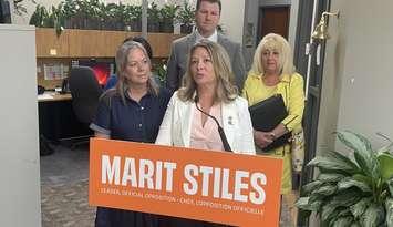 Marit Stiles at the Windsor Essex Regional Chamber of Commerce, July 2, 2025. (Photo by Maureen Revait)