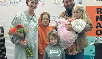 Marisa Smith is seen with her family after being named the recipient of the Lois Fairley Nursing Award. Photo provided by Windsor Regional Hospital.