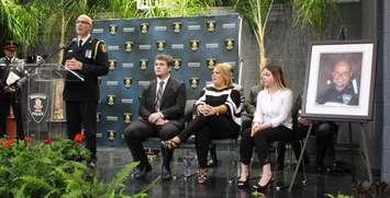 Windsor Police Chief Al Frederick and the Atkinson family at the tunnel dedication in honour of Senior Constable John Atkinson, May 5, 2017. (Photo by Maureen Revait)