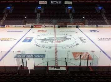 WFCU Centre ice after Windsor Spitfires' practice, August 28, 2013.