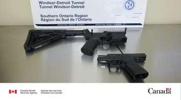 Firearms seized from a driver at the Windsor-Detroit Tunnel are shown, June 13, 2023. Photo courtesy CBSA Southern Ontario Region/Twitter.