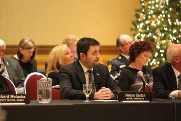 Kingsville Mayor Nelson Santos (C) is seen in this December 10, 2014 photo as Essex County Council holds its inaugural meeting on December 10, 2014 at the Ciociaro Club. (Photo by Ricardo Veneza)