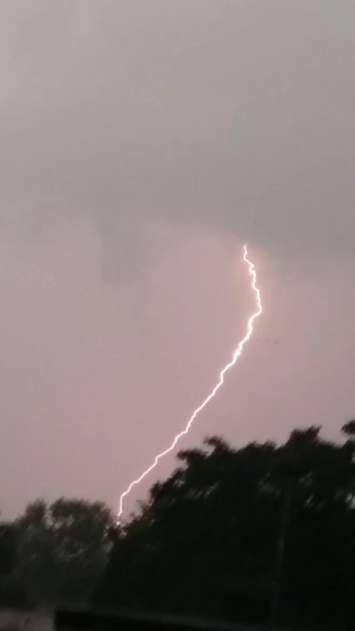 Lightning strikes Sarnia, September 5, 2014. (Photo courtesy of Richard Lacroix)