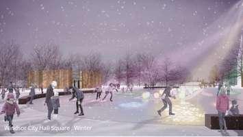 Artist rendering of the proposed outdoor ice rink in the civic esplanade. (via City of Windsor)