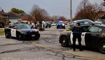 OPP officers on scene of a crash in Tecumseh on November 24, 2024. Photo courtesy Unofficial: On Location/Facebook.