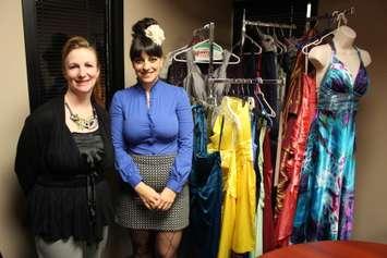 Hello Beautiful Custom Fashion & Bridal Boutique Co-owner Harmony Peach and her partner Lori Moore drop off dresses for New Beginnings' Say Yes To The Dress event, November 13, 2014. (photo by Mike Vlasveld) 