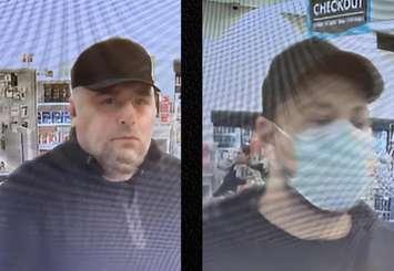 Surveillance camera images of two people connected to a series of retail thefts in Windsor, March 16, 2025. Images provided by Windsor police.