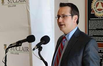 Windsor City Councillor Irek Kusmierczyk speaks at St. Clair College, February 13, 2014. 