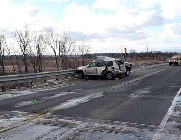 A two vehicle crash on Hwy 40 - Apr 1/21 (Photo courtesy of OPP via Twitter)