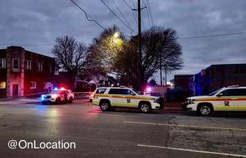 Windsor police investigate a shooting near a city daycare on Hanna Street. November 28, 2022. (Photo courtesy of @_OnLocation via Twitter)