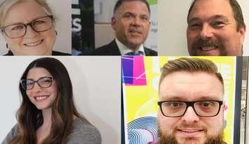 (from Upper Left: Liberal candidate Tamara Stomp, Progressive Conservative Anthony Leardi, and Green Party candidate Stephen Higgins. Bottom left: Rachael Mills of the NDP and Independent William Szabo Verzoc)