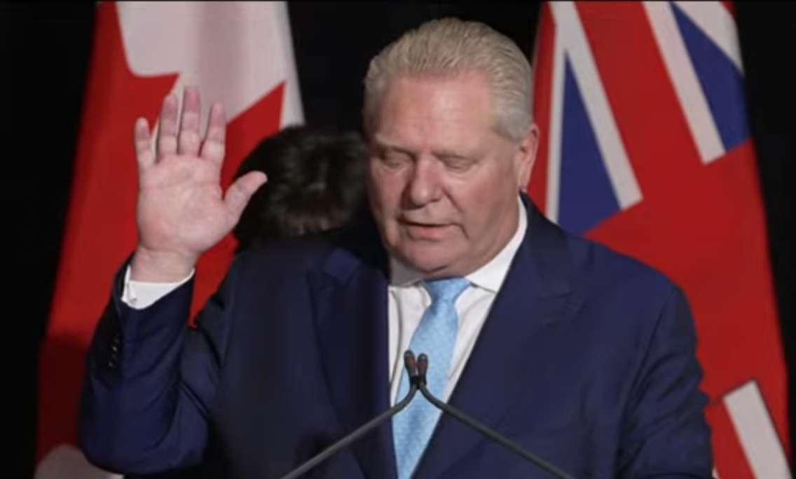 Ontario Premier Doug Ford renews his oath of office during a ceremony at Queens Park in Toronto, March 19, 2025. Screenshot courtesy Premier of Ontario/YouTube.