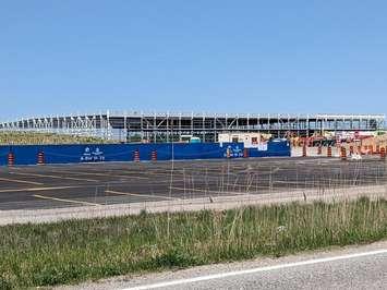 Very little activity is seen at the EV battery plant site in east Windsor, after Stellantis confirmed construction had stopped, May 15, 2023. Photo by Mark Brown/WindsorNewsToday.ca.