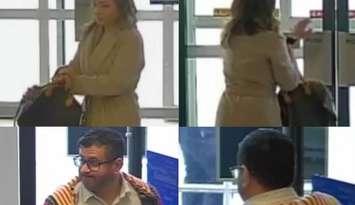 Surveillance camera images of two fraud suspects are shown on September 17, 2024. Images courtesy Windsor Police Service/X.