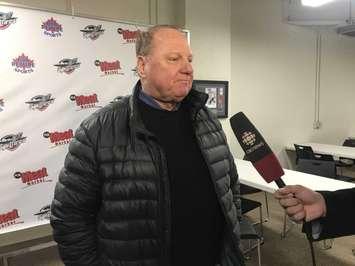 Windsor Spitfires radio announcer Mike Miller meets with media on March 1, 2019. Photo provided by Windsor Spitfires.