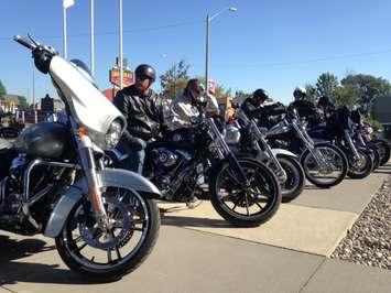 Motorcycle riders parked outside Leamington town hall. September 22, 2015 (Photo by Kevin Black)