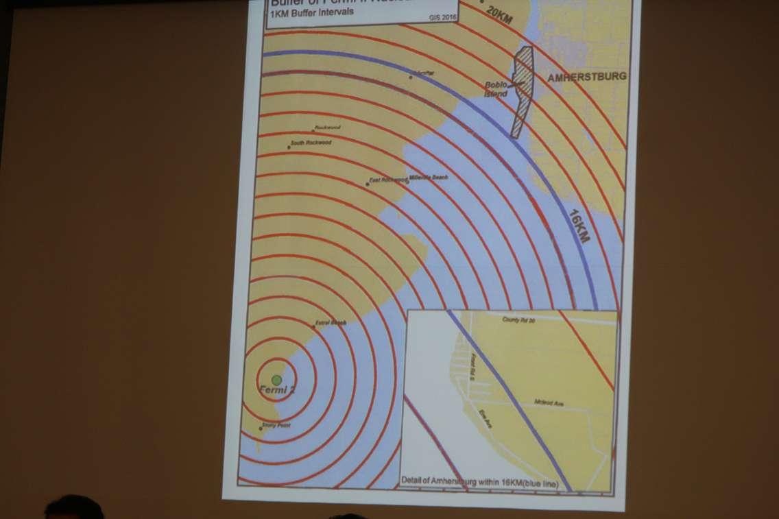 A map indicating the proximity of Amherstburg to the Enrico Fermi II nuclear power plant in Michigan. (Photo by Ricardo Veneza)